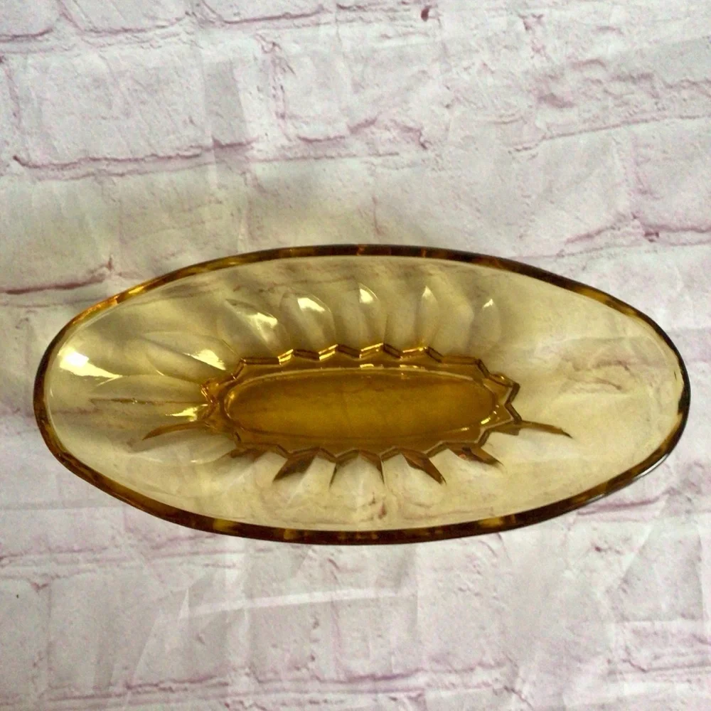 Vintage Amber Glass Relish Tray Candy Dish